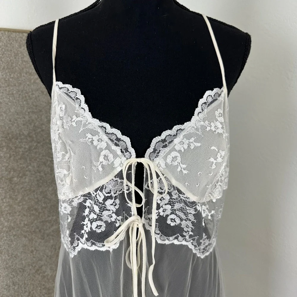 Victorias Secret Ivory Lace Sheer Mesh Babydoll Chemise Lingerie White Large